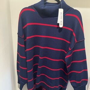 Olive & Oak Navy and Red Striped Turtleneck Sweater
